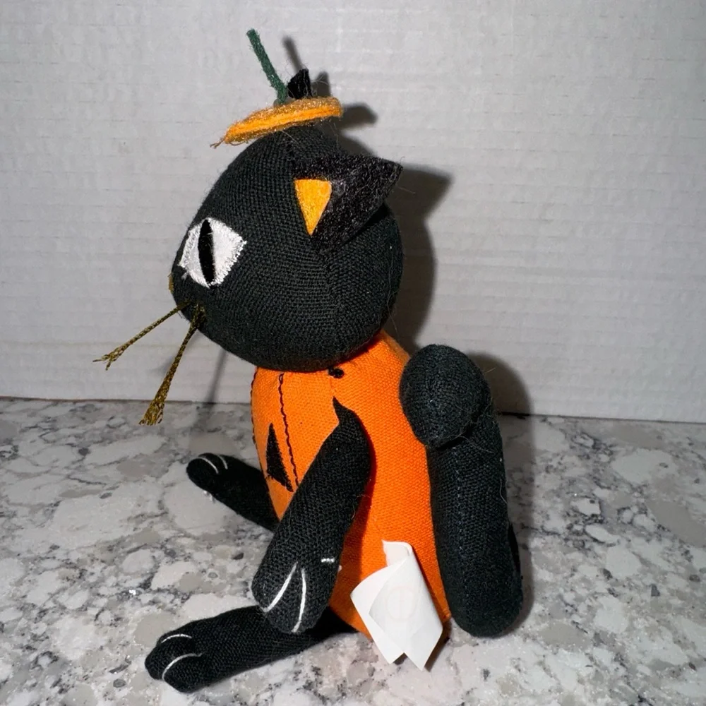 Target Halloween Decor Sitting Black Cat With Orange Pumpkin Outfit 2020 6”